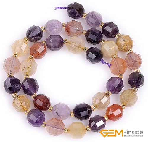 Miniatura 2 de GEM-Inside - Cuentas de 23 cuentas de cuarzo natural semipiedra facetadas a mano de 0.394 pulgadas, 33 cuentas para hacer joyas, a granel de 15