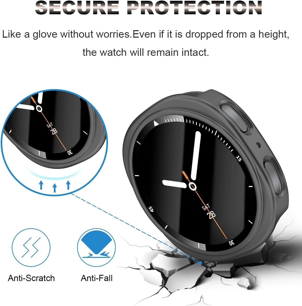 OpenTech® Hard Matte Silicone Protection Front Case Cover for Samsung Galaxy Watch Series 8 (44mm) with Attached Screen Protector Full Coverage (Black) — Amazon image 6