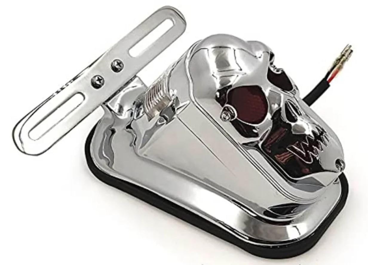 TA Motorcycle Skull Tail Light, Rear Brake Stop Lamp (Chrome)-image-18