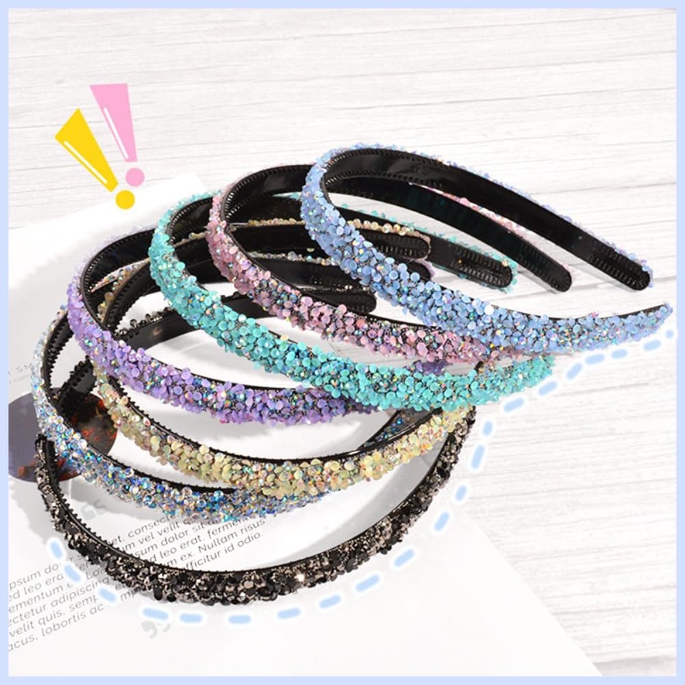 Strass-Stirnbänder 4er Set – Silber, Schwarz, Grau, Blau, Mit Rutschfesten Zähnen