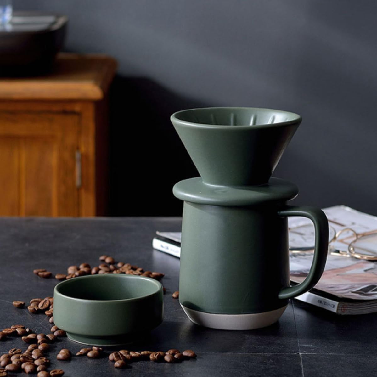 PRETYZOOM Taza de Filtrado de Café Función de Cerámica Verde Filtro Fino y Diseño Portátil de Forma Práctica preparar para Leche