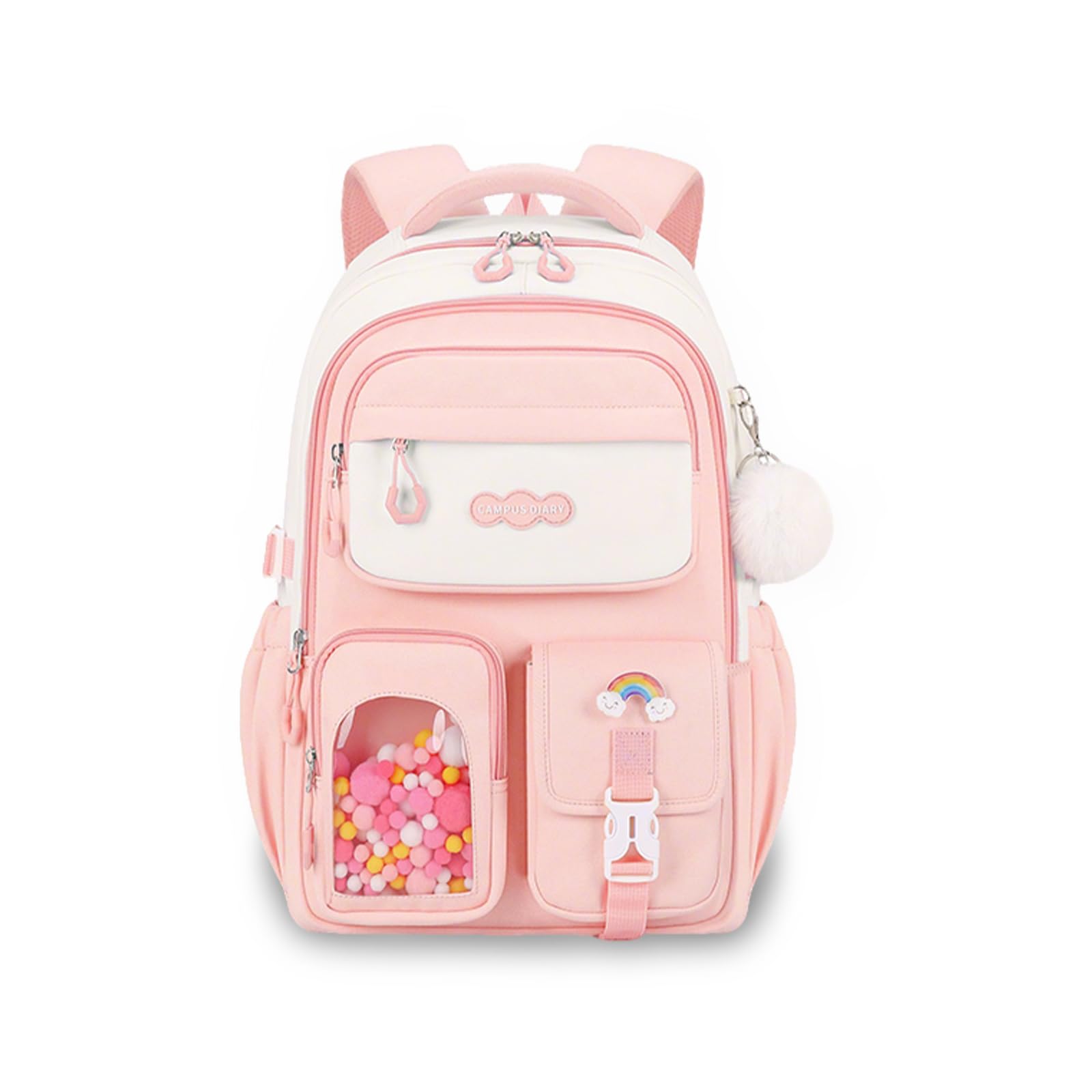FANDARE Mochila Escolar Infantil con Tira Reflectante y Compartimentos Múltiples Ergonómica con Respaldo Transpirable y Oxford Impermeable Ligera para Niño de Primaria Rosa