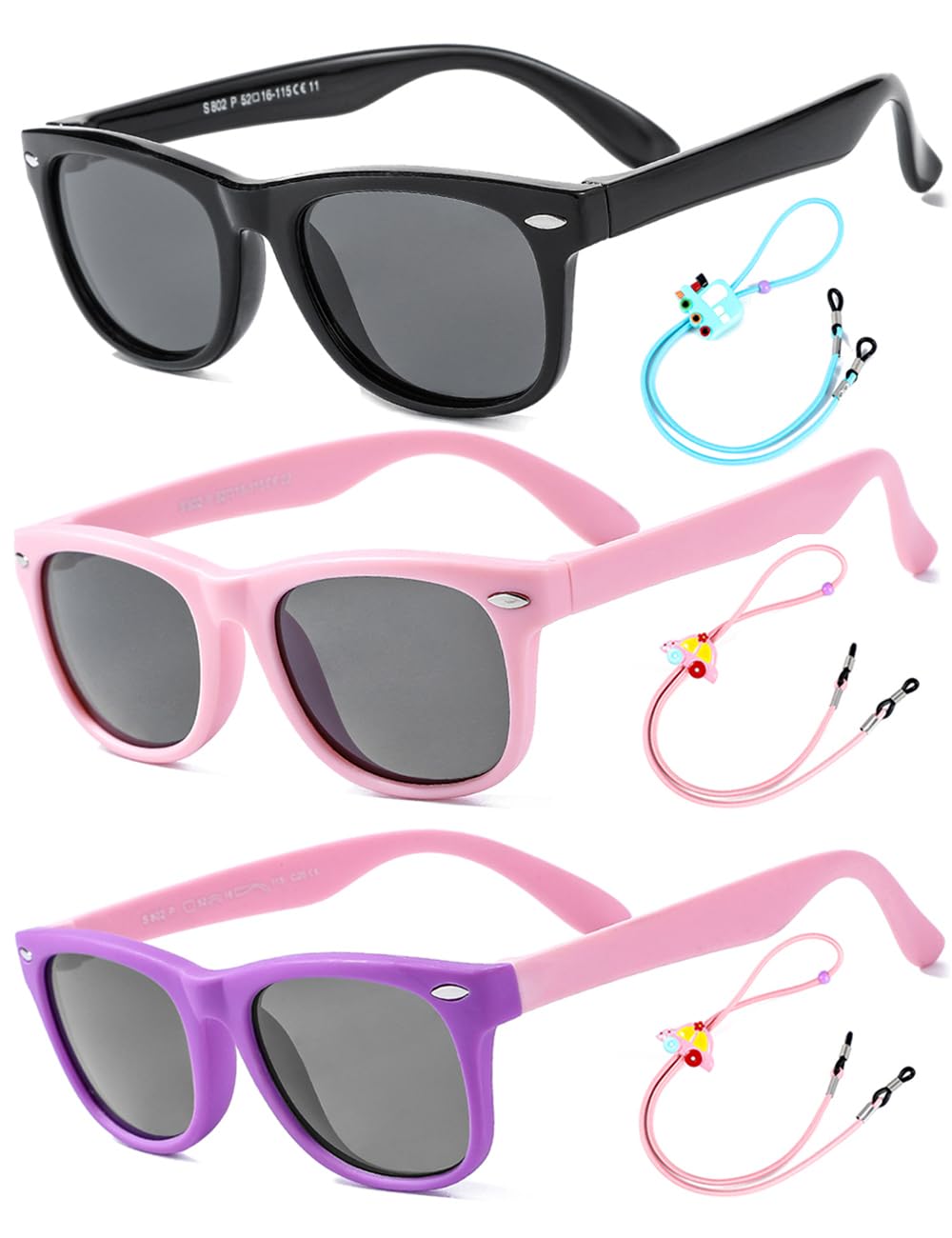 ROCF ROSSINI Flexible Kids Sunglasses Polarized Unbreakable Toddler Sun Glasses for Baby Boys and Girls UV400 with Case, Age 2-8