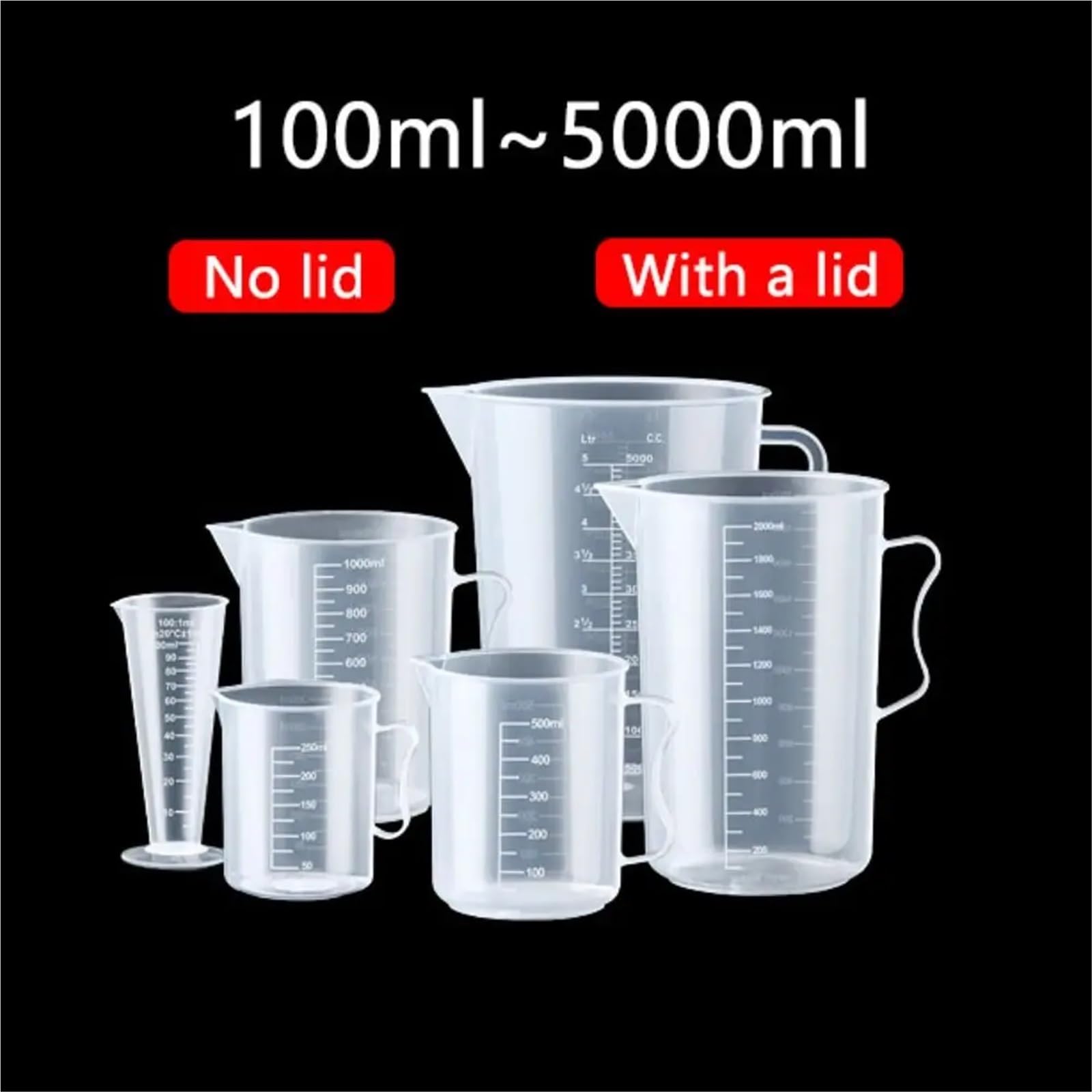 Vaso medidor, 3 unidades de plástico graduado, vaso mezclador transparente de gran capacidad con tapa, vaso de laboratorio for repostería de cocina (100 ml)(1000ml)
