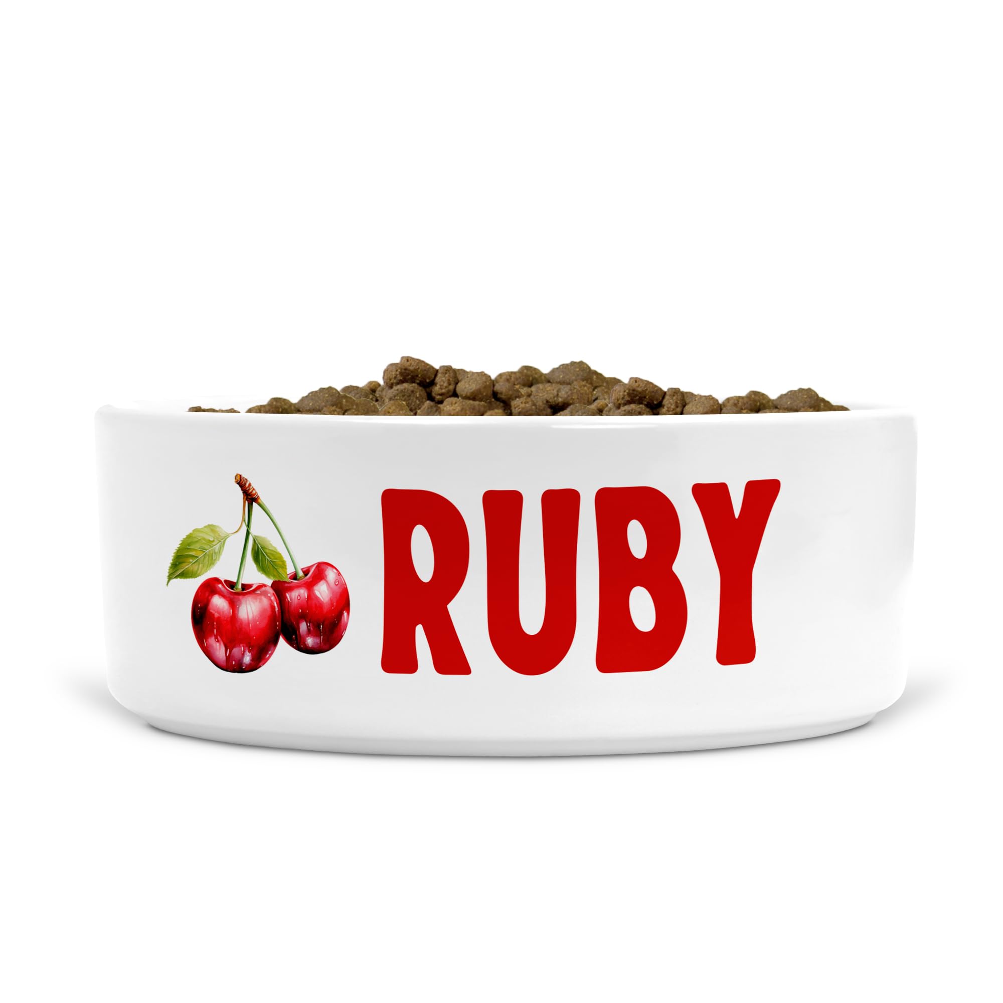 Personalised Ceramic Dog Bowl for Food/Water, Size Small-Medium (Cherries, Text Style LV) — image 1