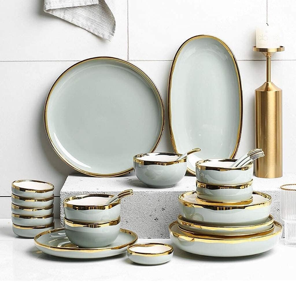 Ceramiczne zestawy obiadowe, talerz, miska, łyżka, 26-częściowy zestaw zastawy stołowej Phnom Penh – porcelanowy zestaw do prezentów ślubnych w restauracji, jasnozielony