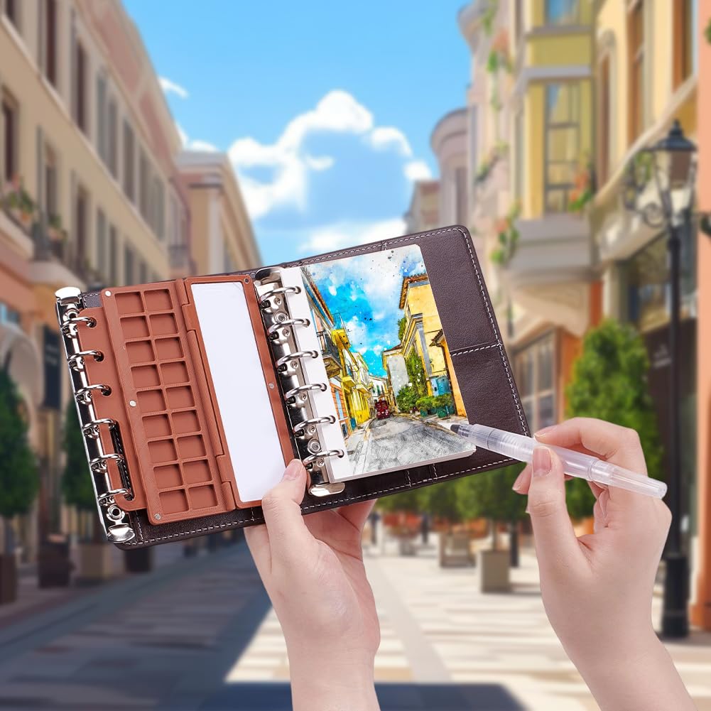 PLIGREAT Juego de cuaderno de bocetos portátil de acuarela para artistas y