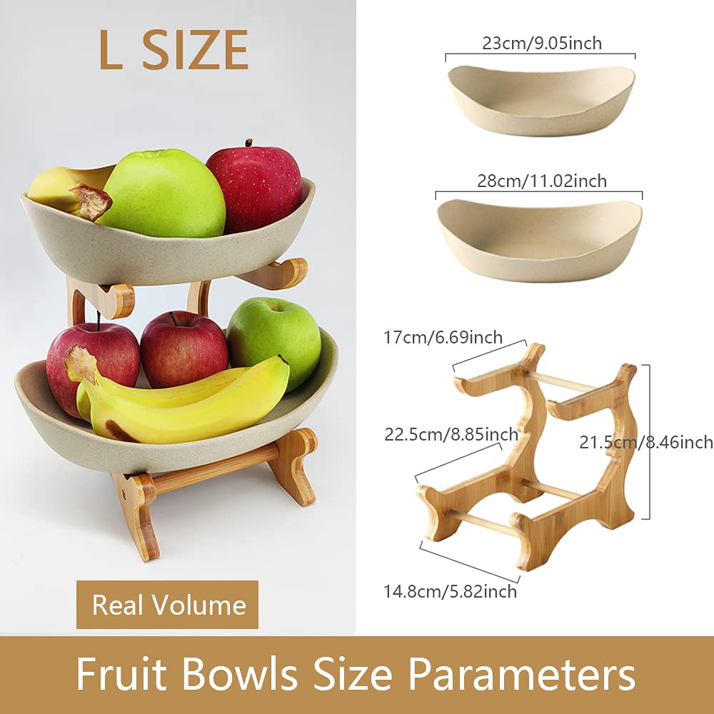 HOMKULA Ciotola per frutta in ceramica per bancone della cucina, cesto di frutta a 3 livelli con supporto in metallo, supporto per frutta a più livelli per piano di lavoro, snack, noci