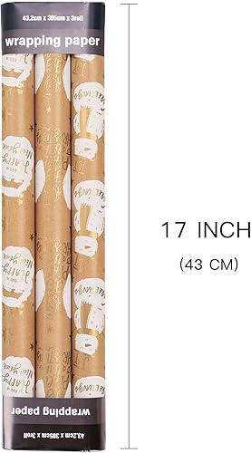 Miniatura 2 de LeZakaa Papel de regalo de estraza de Navidad, mini rollo, estampado de muñeco de nieve, ángelzorro en oro para envoltura de regalo, manualidades de