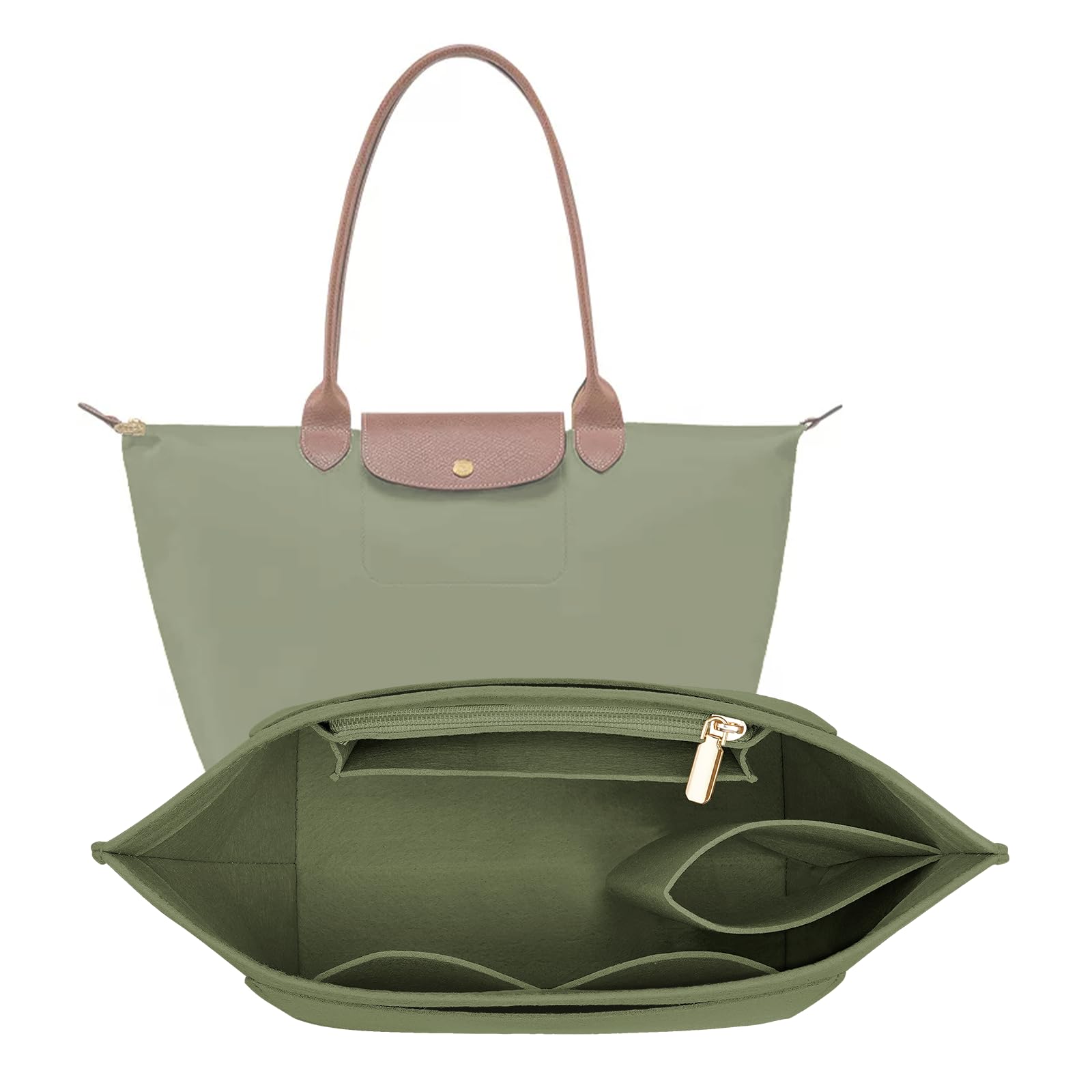 Felt Purse Organizer Insert for Longchamp Le Pliage L Handbag Insert (Large,Forest Green)