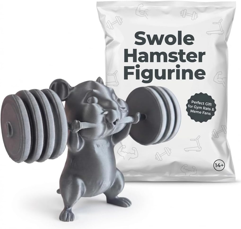 Swole Hamster Collectible Figurine - Muscular Gym-Themed Desk Display for Fitness Enthusiasts and Meme Lovers - 3D Printed in Canada