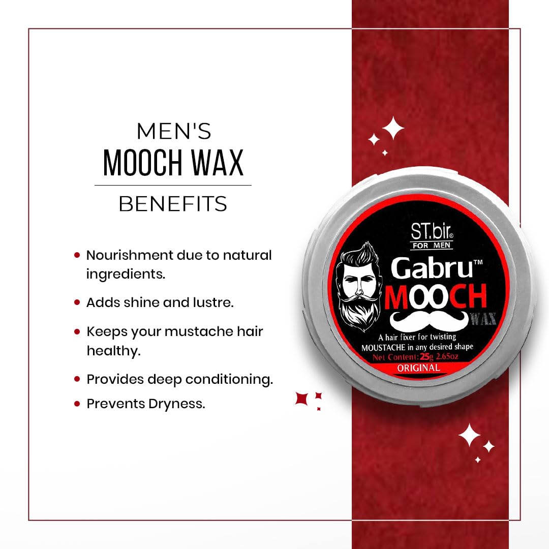 Gabru Mooch Moustache Wax for Men - Strong Hold & Long Lasting Styling Wax | Natural Look | Original Scent 25g (Pack Of 2) 2