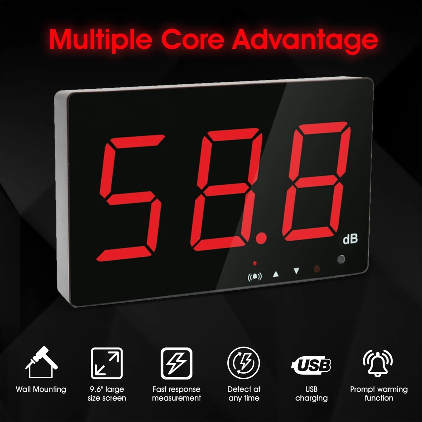 Fonometro, Misuratore di decibel digitale - livello rumore da parete (30-130 dB) con allarme e ampio display LCD rosso for casa fabbrica