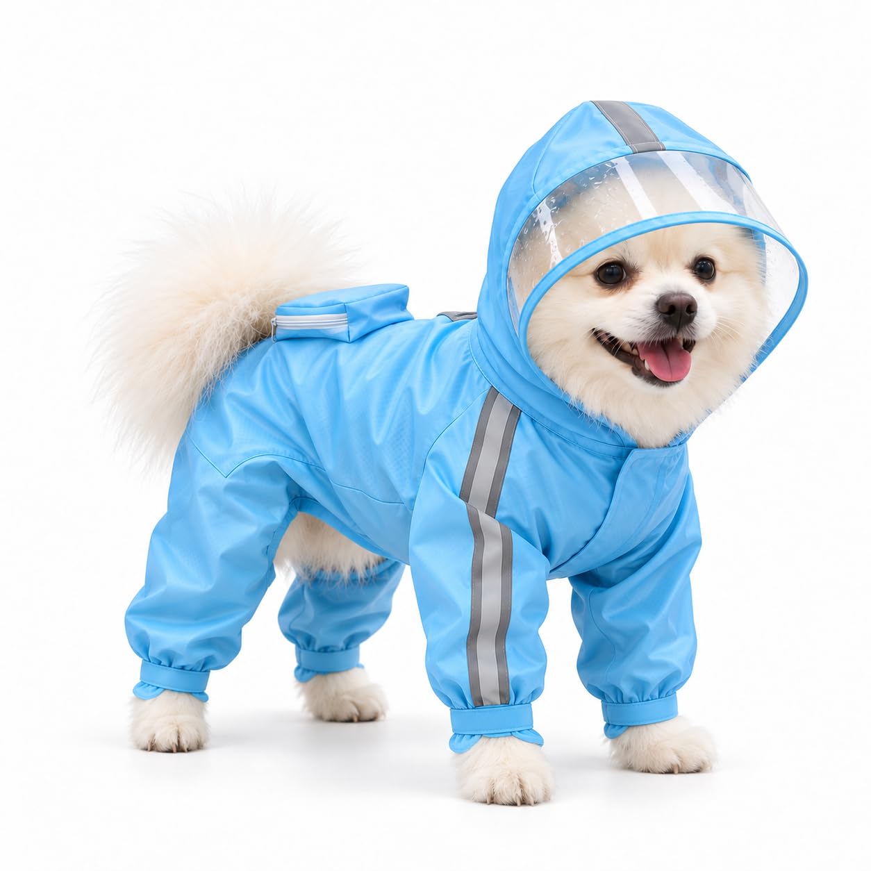 Dog Raincoat Dog Raincoat Hooded Waterproof Rain Coat For Small Dogs Puppy, Cute Pet Raincoats With Legs & Reflective Strip & Harness Hole Blue