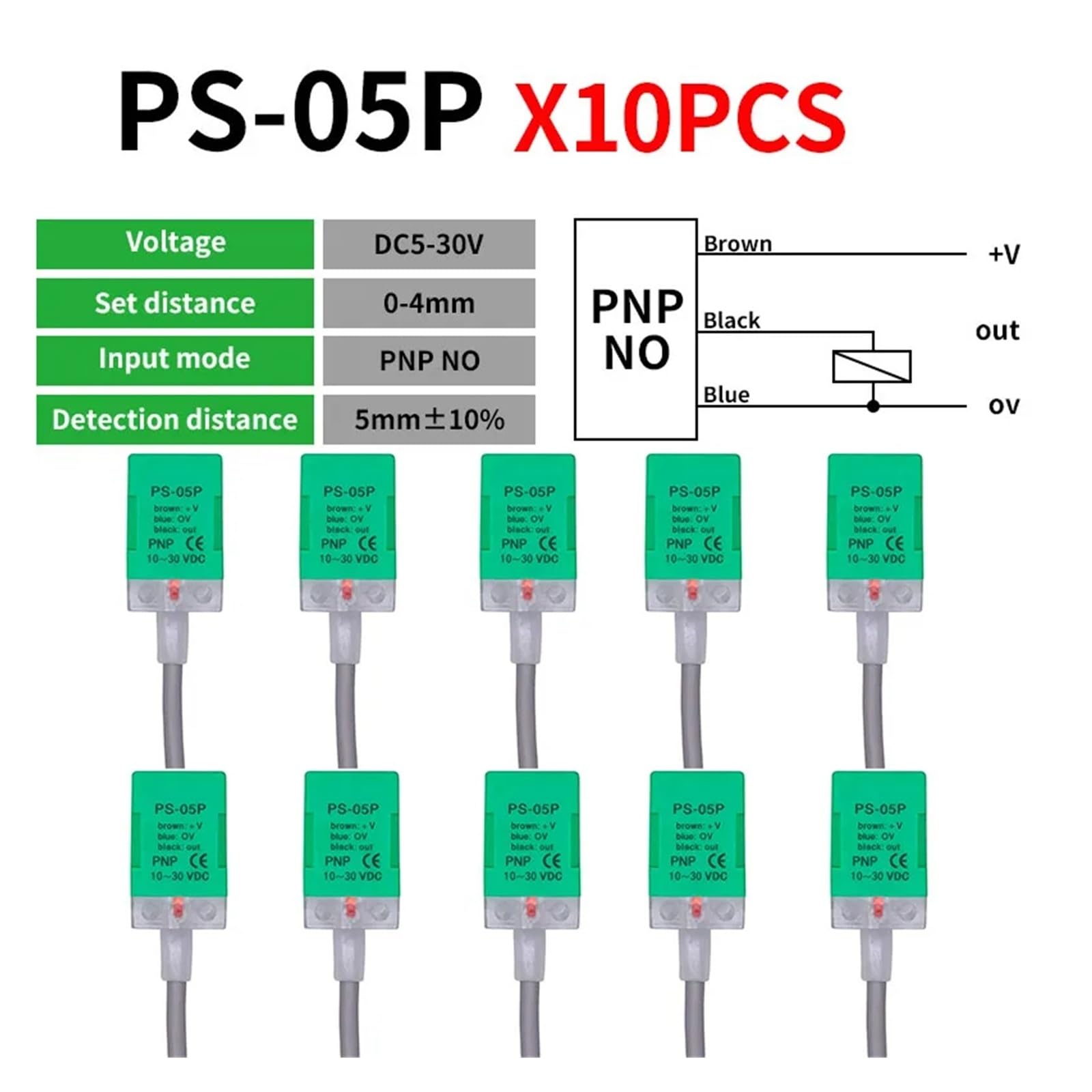 10 Stück PL05P PL05N PS05P PS05N Induktiver Näherungsschalter Sensor Sn5 mm PNP NPN NO 5-30 VDC (PS-05P 10 Stück)