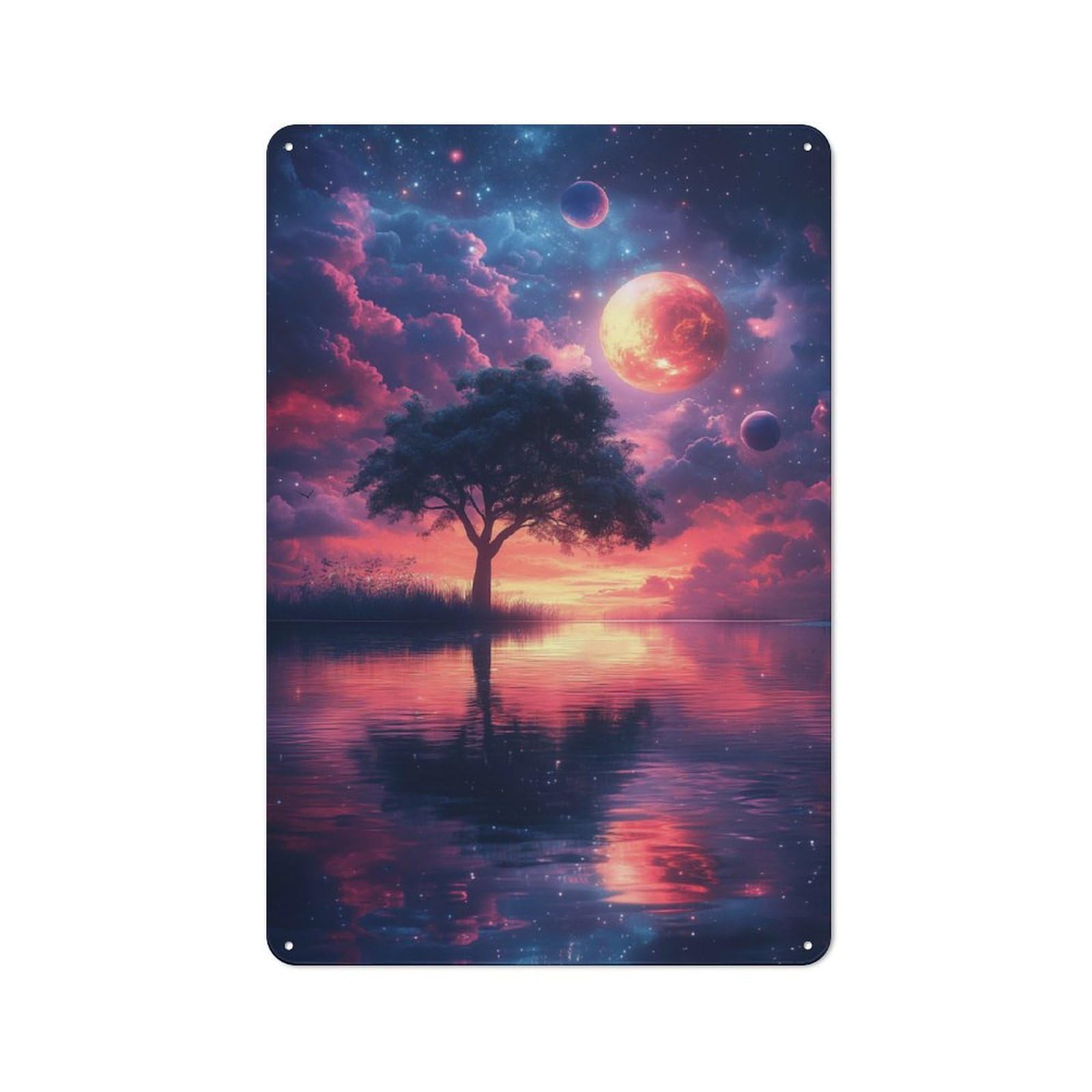 Junmoney Style-3 Lonely Tree Under Cosmic Sky Rustic Metal Plaque 30X20cm For Café Or Restaurant, Wall Decor For People Reorganising Café And Restaurant