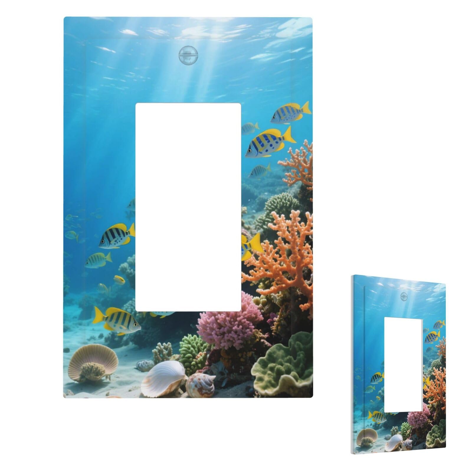 Fekiloot 1 Gang Various Fish Coral Reefs Wall Plate Cover Modern Decorative Light Switch Cover Unbreakable Receptacle Outlet Covers For Living Room Bedroom Home Decor