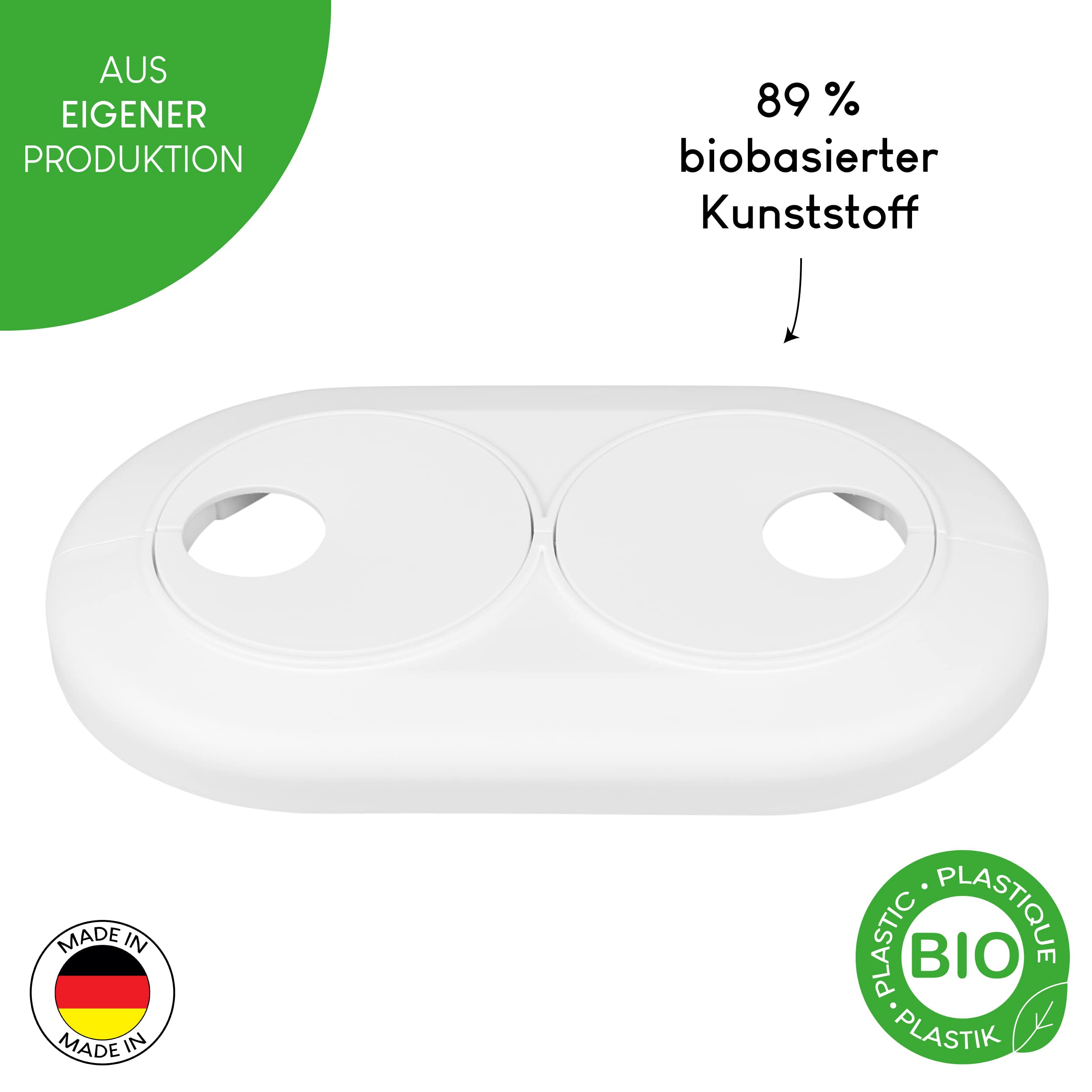 3 Rosette Doppie Copritubo Termosifone - Polipropilene Bianco, Per Tubi Da 21.3mm, Distanza 50mm, Facile Montaggio - Foto 4