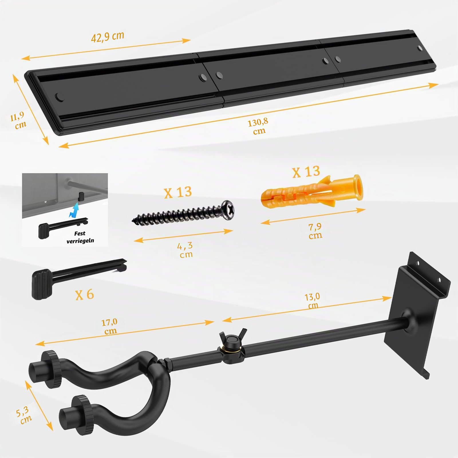 LEKATO Wandhalterung Gitarrenaufhänger Basshalter E-Gitarrenständer zum Halten von 5 Gutiars&Bass Aluminium-Lamellen-Wandschienensystem Metall-Gitarren-Rack-Nähdesign