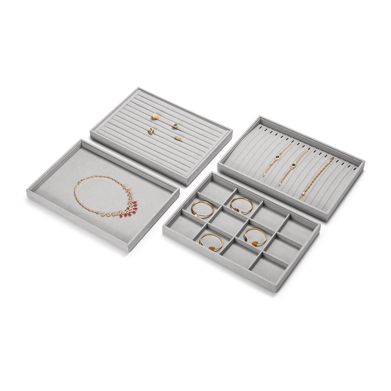 Oirlv Gris Microfibra Joyería Bandejas Plano Anillo Collar Reloj Organizador Expositor Bandejas