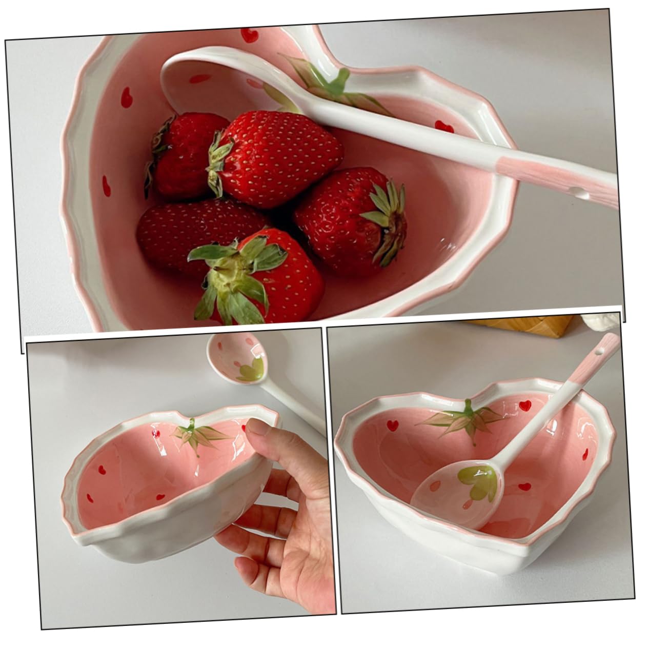 ABOOFAN Ciotola Cuore Cucchiaio in Ceramica Decorativa per Dessert e Frutta Forma Fragola Stile Kawaii Casa