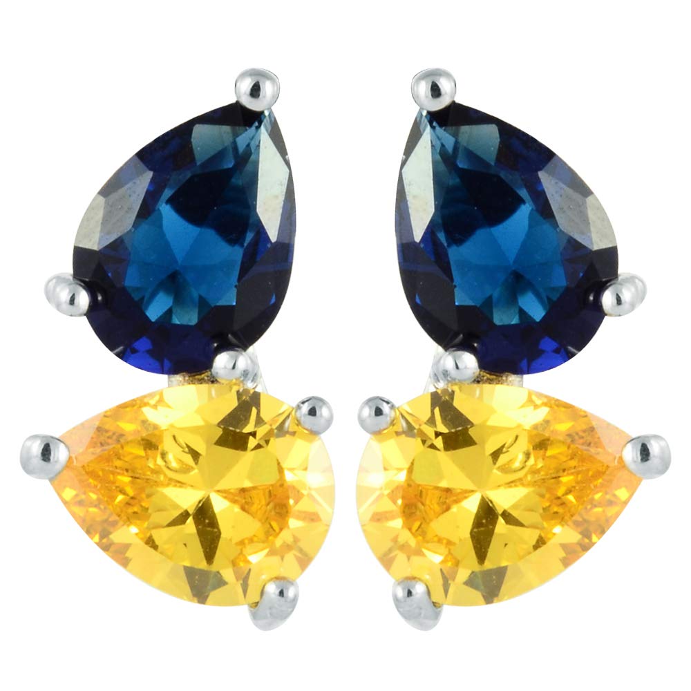 RIZILIAStud Pierced Earrings with Pear Cut Gemstones CZ [Multi-colour] in 18K White Gold Plated, Simple Modern Elegant