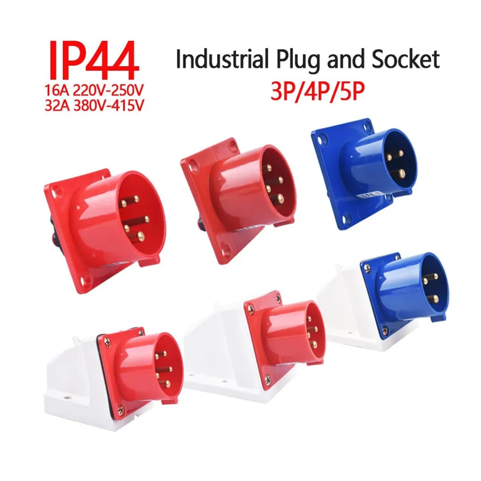 Spina e presa industriale IP44 16A/32A, connettore impermeabile a 3 pin, 4 5, collegamento elettrico, parete (Wall Mounted Plug, 32A-4P)