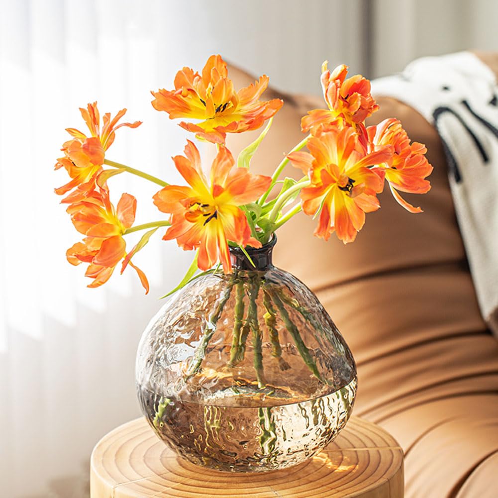 Jarrón de cristal ámbar hecho a mano para decoración del hogar Wabi Sabi, jarrón grande texturizado para sala de estar y decoración de mesa de entrada