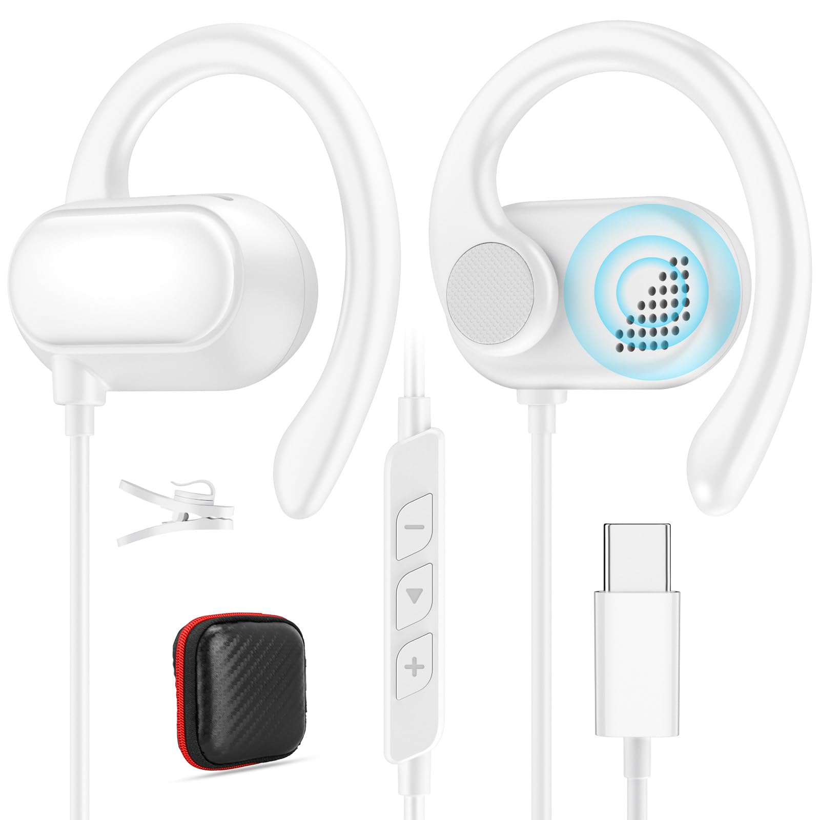 Open Ear USB C Headphones Wired Earbuds with Over Ear Hook for Samsung Galaxy S25 Ultra S24 S23FE A17 A16,Type C Corded Headset with Mic Volume Control Earphones for iPhone 17 Pro Max 16 15-image-8