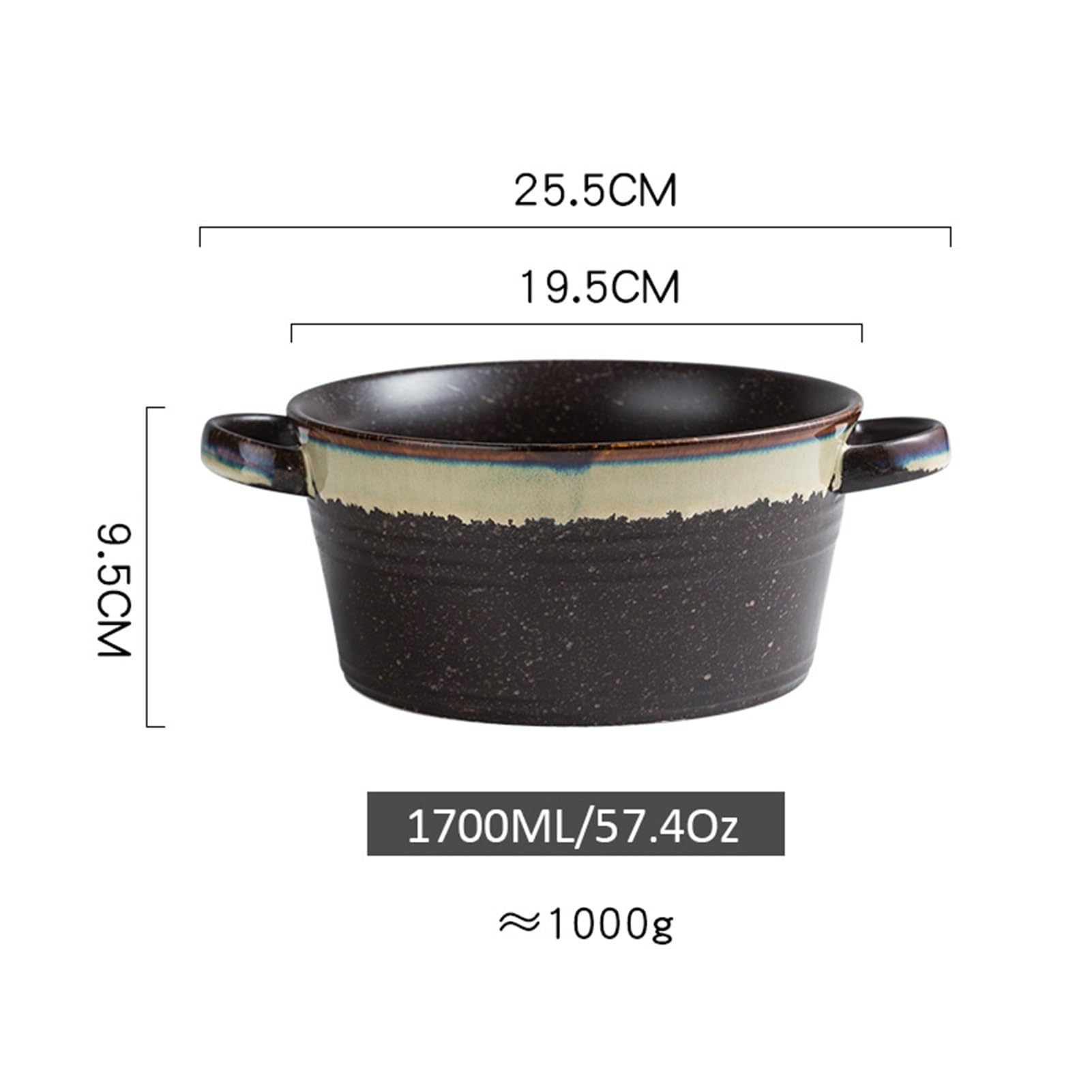 Japanese Style Soup Bowls with Handles | 1700ml/57.4oz | Brown Glazed French Onion Soup Bowl | Stackable Serving Bowls for Stew, Pasta | Stoneware, Dishwasher & Oven Safe