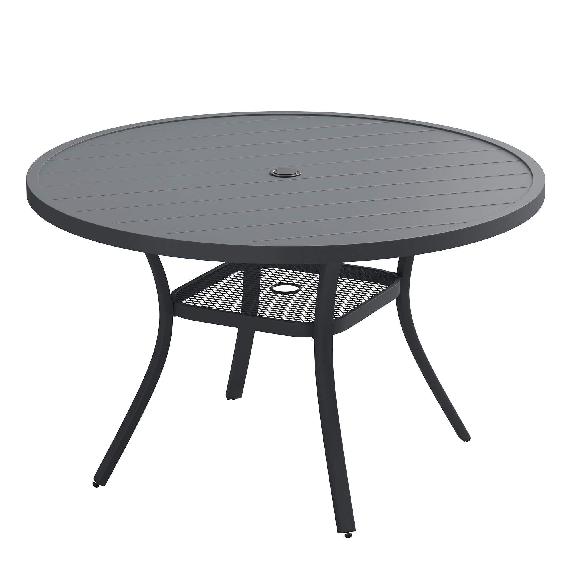 VICLLAX 47.2" Round Patio Table, Outdoor Dining Table for 6 with Umbrella Hole for Garden Lawn Deck Backyard, Dark Grey