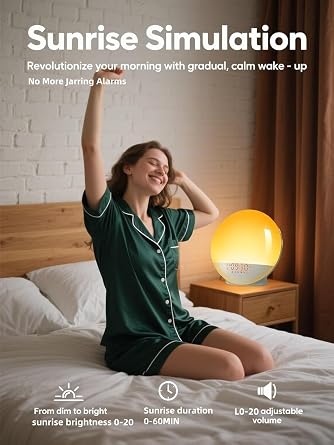 Wake up Light, Smart Sleep Alarm Clock for Kids Adults, Sunrise Sunset Simulation, 7 Natural Sound Machine,FM Radio, 7 Colors LED Night Light, Bedroom Decor Sleep Aid for Hard Sleepers, Bedside lamps