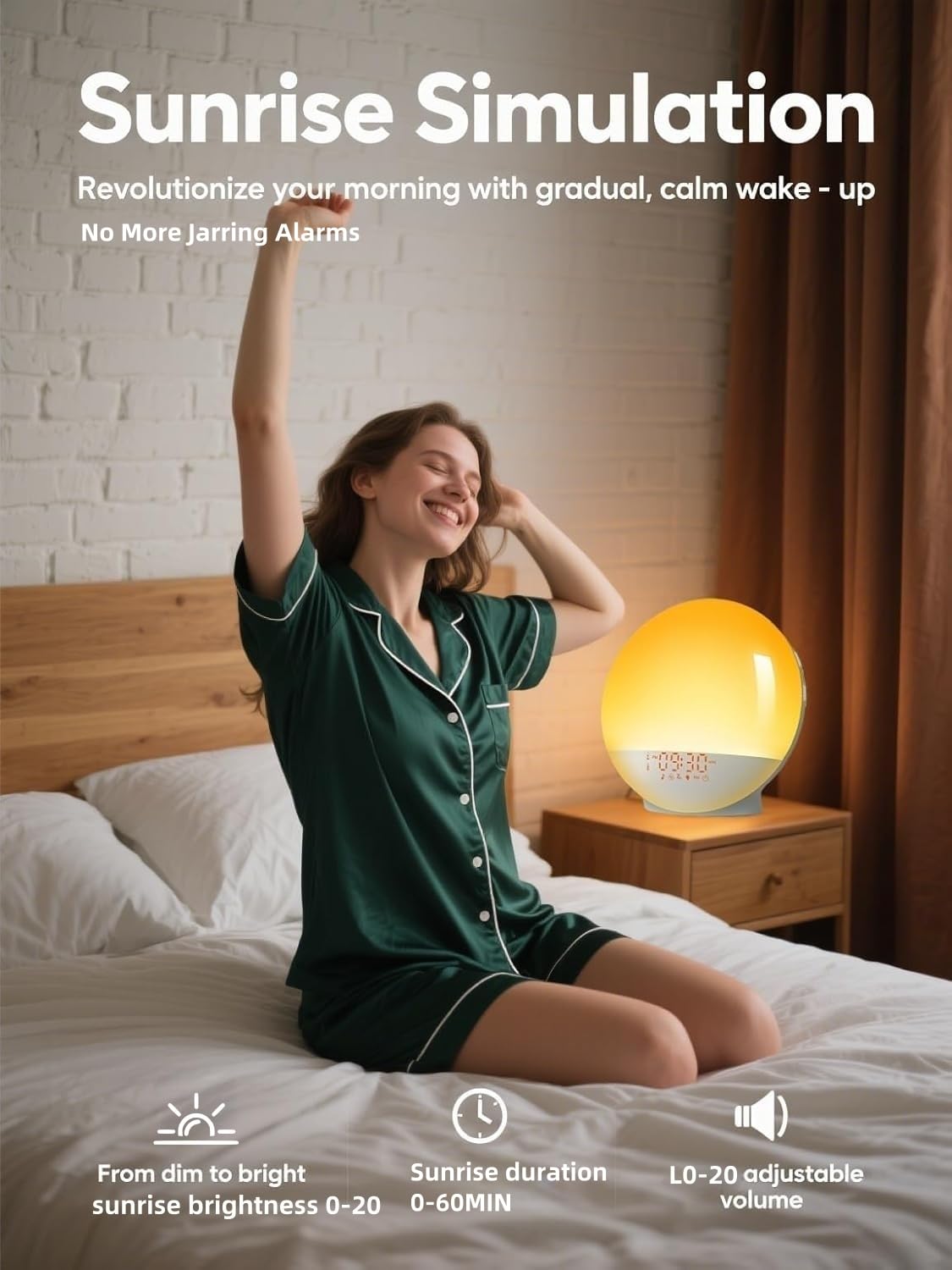 Tuerthy Reveil Lumineux, Réveil Intelligent pour Enfants Adultes, Reveil Matin Simulateur d'Aube et Crépuscule, Snooze,7 Sons Naturels, FM Radio Réveil, Veilleuse LED 7 Couleurs, Lampe de Chevet