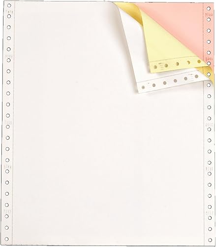 TOPS Papel de computadora continuo, 3 partes, sin carbono, márgenes extraíbles de 0.5 pulgadas, 9.5 x 11 pulgadas, 1100 hojas, blancocanariorosa