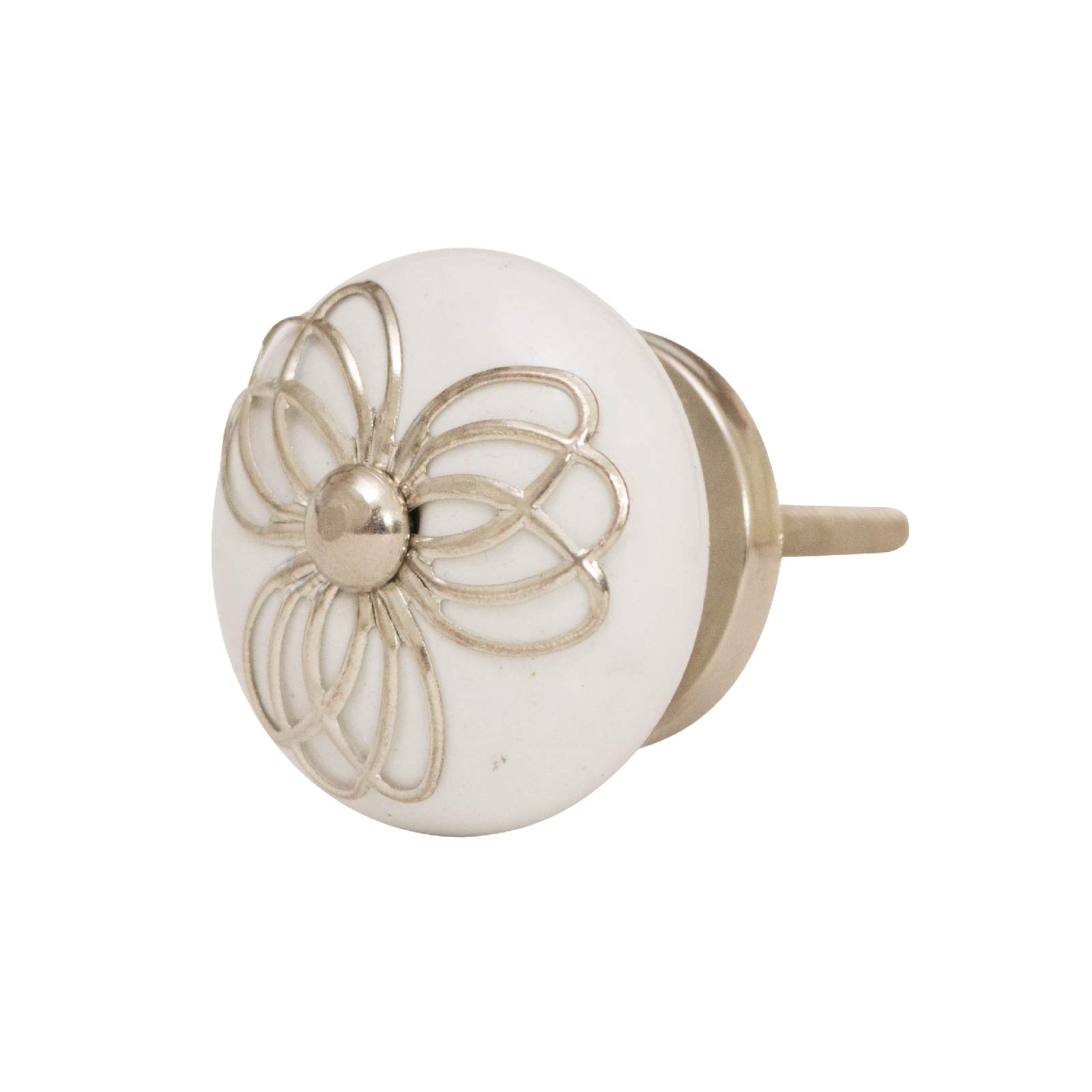 Pomelli per mobili in ceramica bianca e porcellana, 40 mm, stile rustico, shabby chic, pomelli per ante (04. argento, set di 12 pezzi)