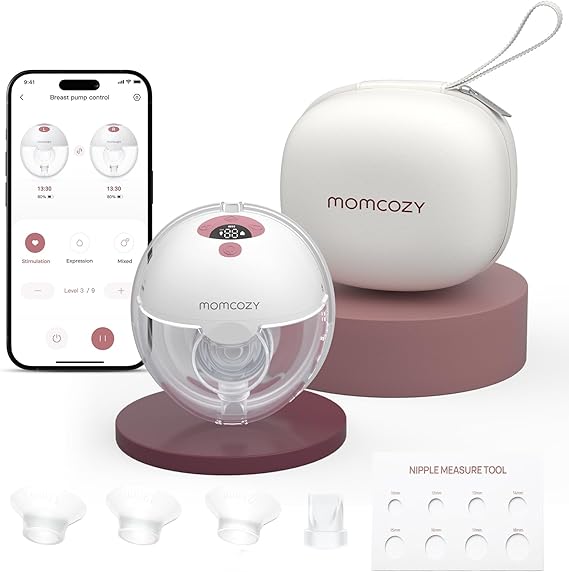 Momcozy M5 Smart APP Controlled Wearable Breast Pump, Hands-Free Wireless Electric Pump, 3 Modes 9 Suction Levels, BPA-Free, Portable Lightweight, 24mm Flange, 1-Pack Cozy Red