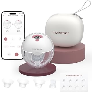 Momcozy M5 Smart APP Controlled Wearable Breast Pump, 1-Pack Cozy Red | 3 Modes 9 Suction Levels, BPA-free, Portable, Lightweight, 24mm Flange, Hands-Free