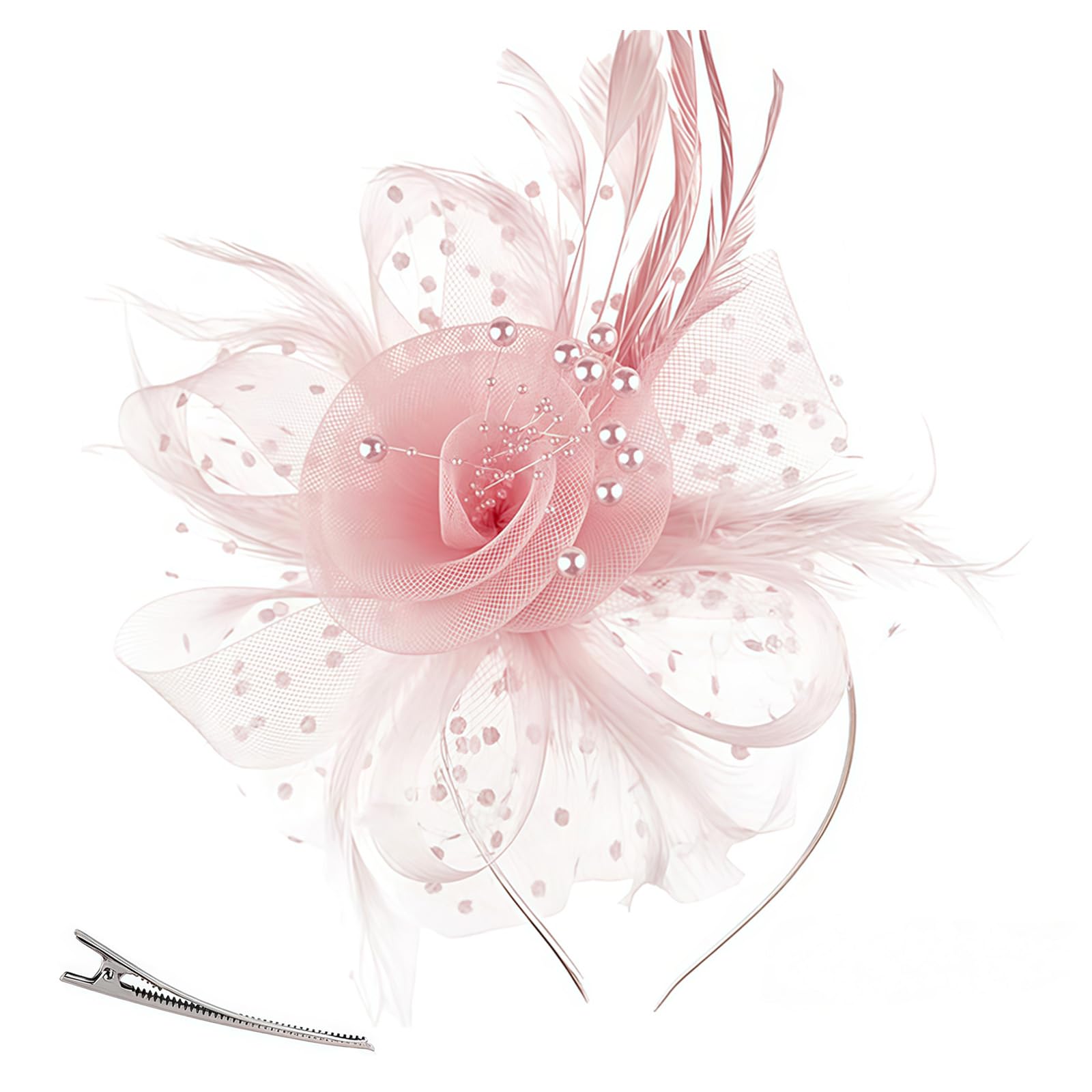 Fascinator Schleier Hut Stirnband Clip Blume Feder Mesh Schleier Braut Stirnband