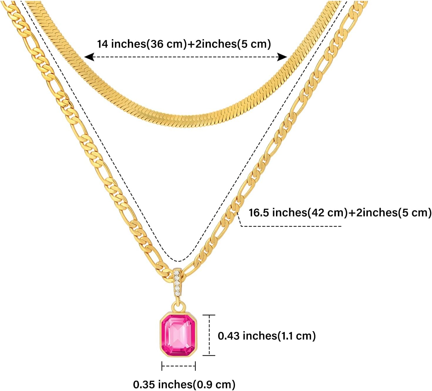 Mesovor Gold Crystal Layered Necklaces for Women Trendy, 18K Gold Plated Statement Crystal Pendant Necklace | Birthstone Necklace Jewelry Gifts - Image 2