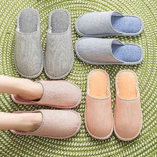 Image of JadeRich Unisex Striped Cotton Slippers Non-Slip Soft Breathable Comfy House Shoes for Women Men