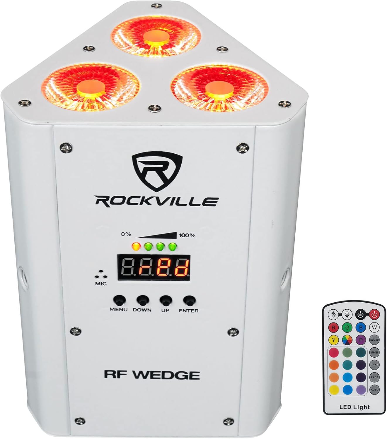 Rockville Bundle: (12) RF Wedge White 54W RGBWA+UV Rechargeable Battery Wireless DMX DJ Par Up Lights with RF Remote, ROCKFORCE W4 384-Channel Wireless DMX Lighting Controller with MIDI, 13-Items