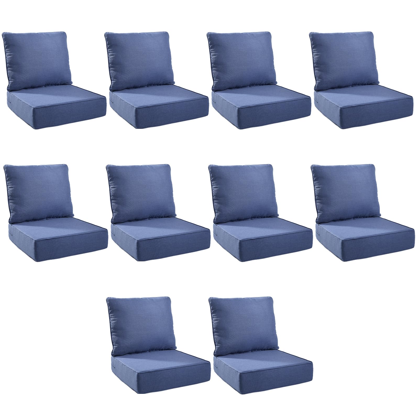Outdoor Cushion Set for Patio Furniture, UV Resistant, Water Resistant - 6 Inch Thick Foam Garden Cushions – 22x24 Inch Patio Seat Covers for Chair/Sofa/Couch | Blue | 10-Pack |