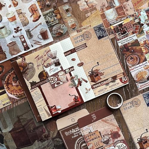 Image of MGNLR Vintage Aesthetic Scrapbook Kit(346Pcs) Scrapbooking Supplies Kit with Bullet Junk Journal,Stationery,A6 Grid Notebook Journaling Gift for Girl (Coffee Scrapbook), Paper