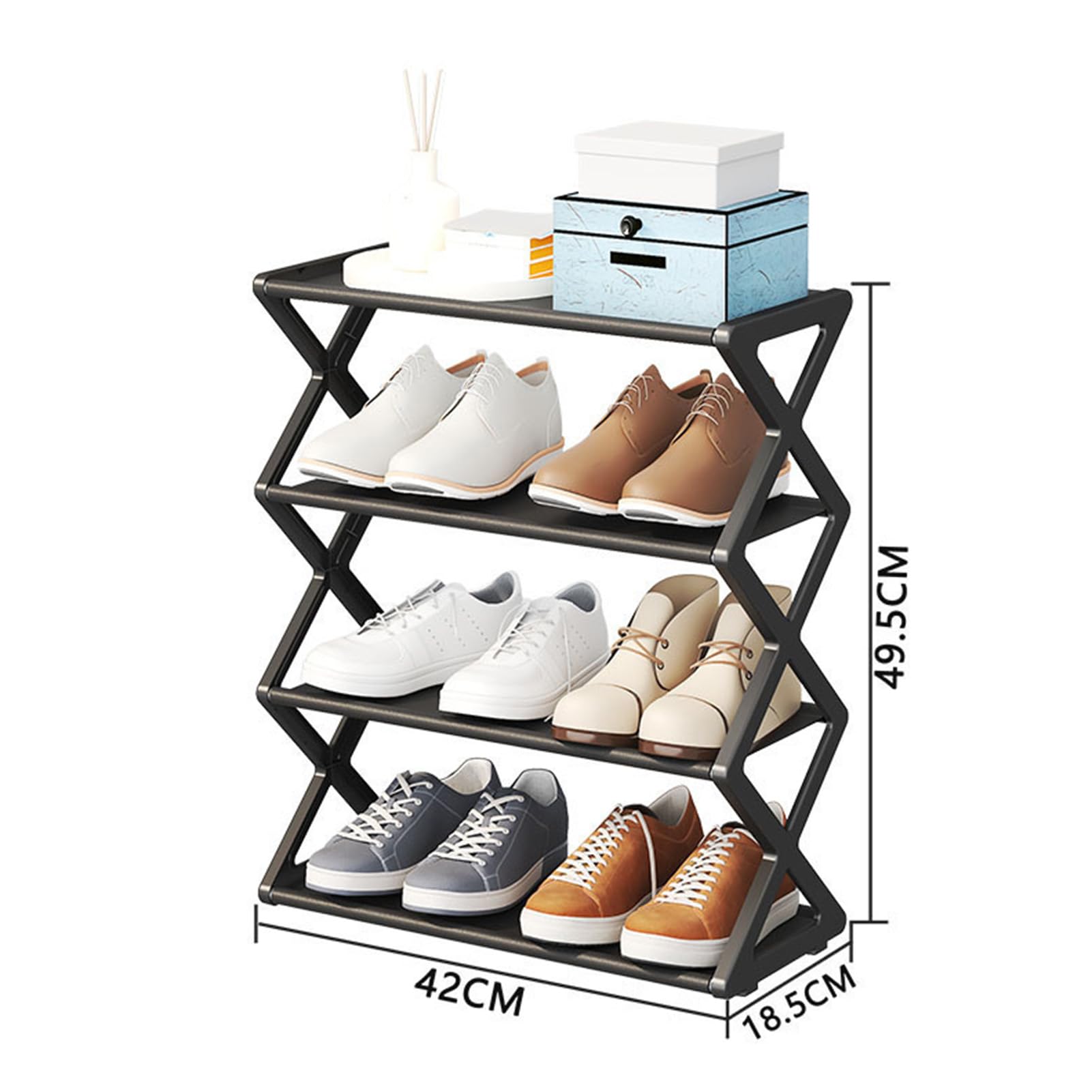 Pssopp 4 Tier Foldable Shoe Rack - Thickened Plastic Space Saving Adjustable Collapsible Shoe Storage for Hallway Entry, Closet (Black) - Image 3