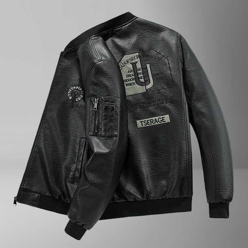 Chaqueta Biker para Hombre Cuero Sintético Café miniatura 5
