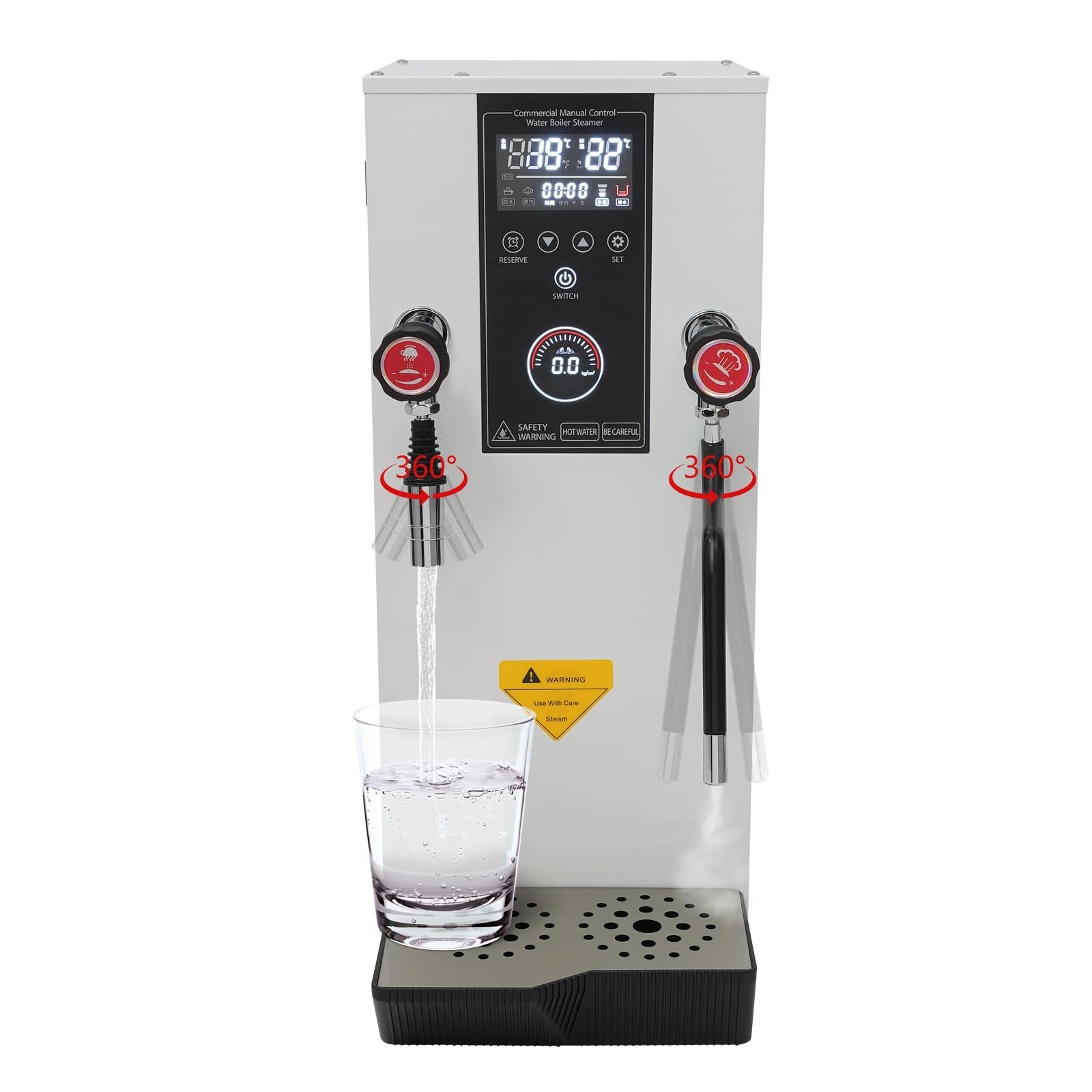 Commercial Milk Frother, 3KW 12L Multi-Purpose Full-Automatic Steam Boiling Water Frothing Machine Steam Milk Frothing Machine with 12H Timing Function for Tea Coffee Dessert Milk (WHTIE)