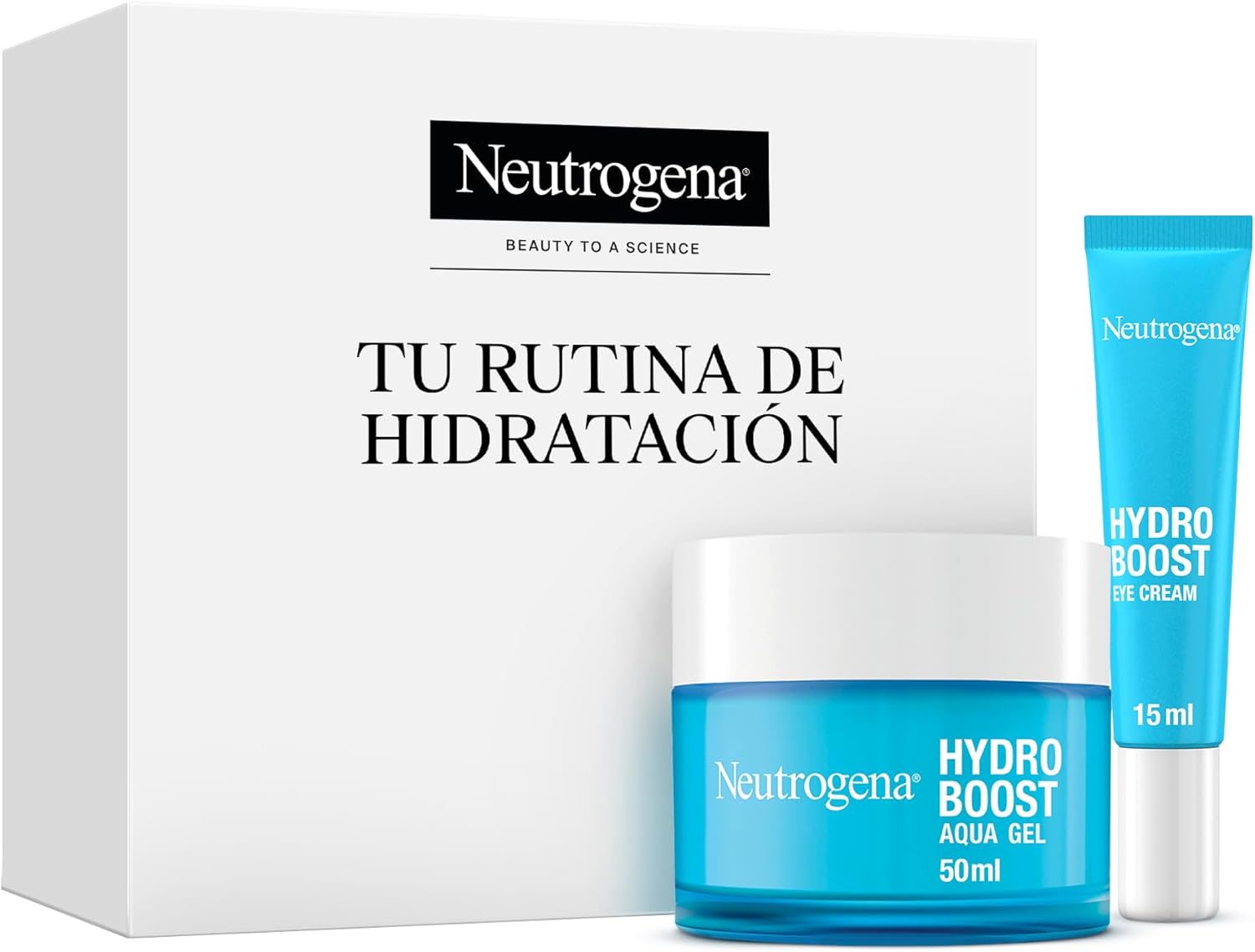 Neutrogena Rutina Hydro Boost, pack con Gel de Agua hidratante facial (50 ml) y Contorno de Ojos antifatiga (15 ml), set con Ácido Hialurónico para 72 h de hidratación