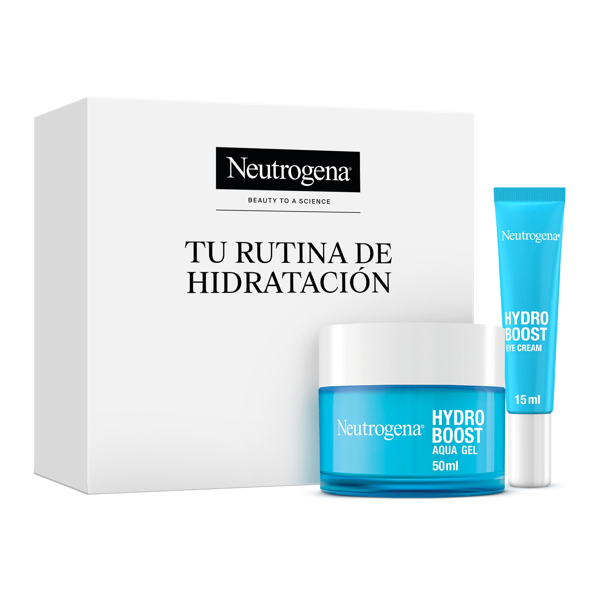 Neutrogena Rutina Hydro Boost, pack con Gel de Agua hidratante facial (50 ml) y Contorno de Ojos antifatiga (15 ml), set con Ácido Hialurónico para 72 h de hidratación