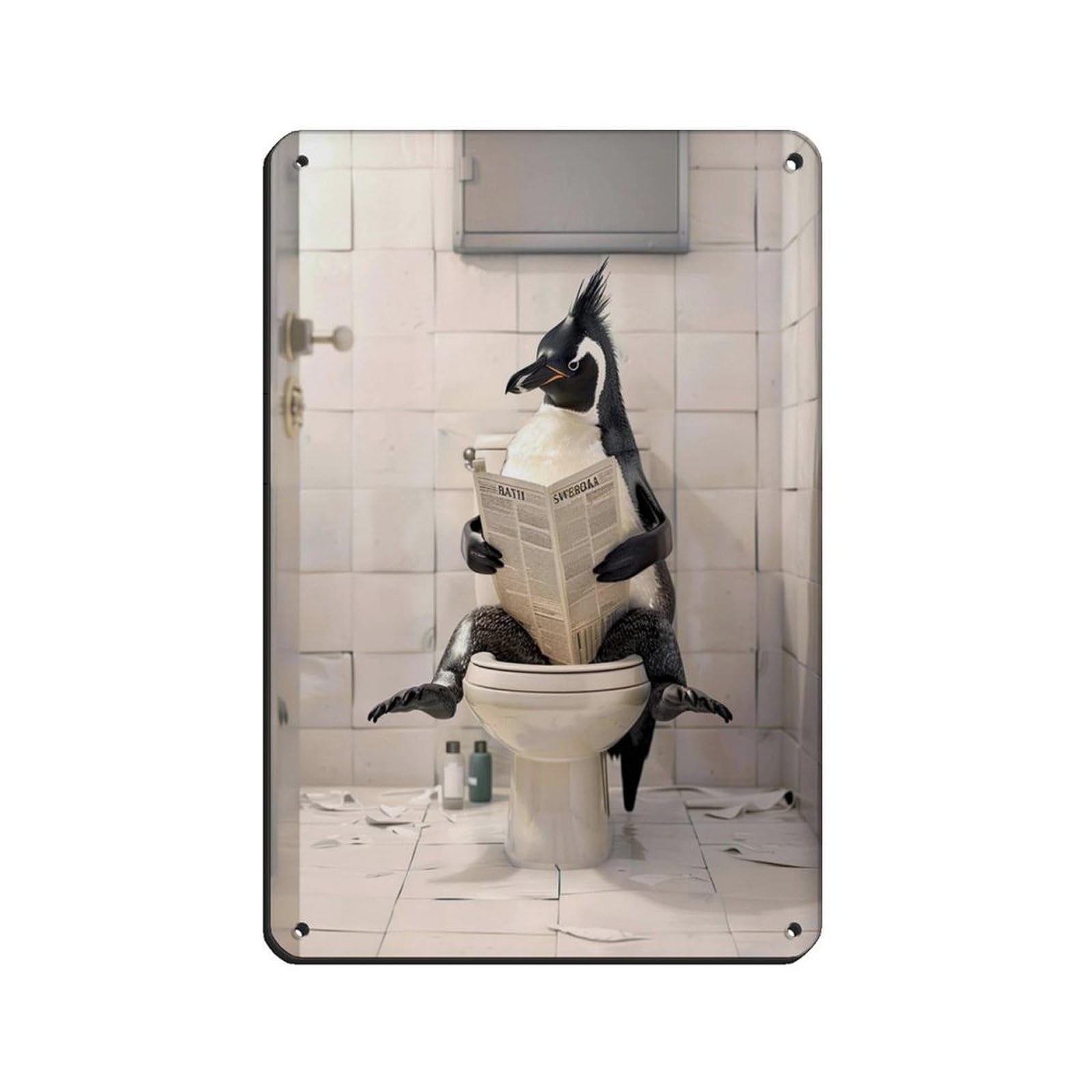 Penguin Sitting on The Toilet Reading A Newspaper (5) Retro Poster Metal Tin Sign Chic Art Retro Iron Painting Bar People Cave Cafe Family Garage Poster Wall Decoration 8x12inch(20x30cm)