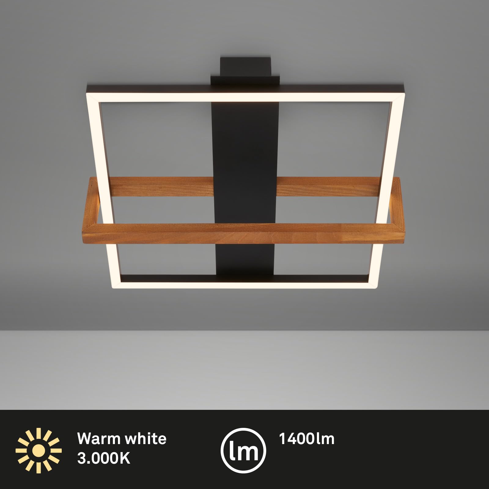BRILONER LED Deckenlampe Mit Holzrahmen – 12W, Warmweiß, 1400 Lumen, Für Wohnzimmer & Schlafzimmer